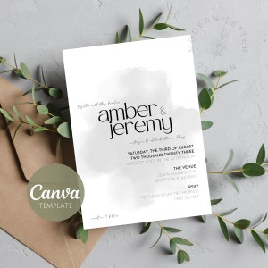 Watercolor Wedding Invitation Template | Gray Watercolor | Customizable Digital Template | Printable | Canva
