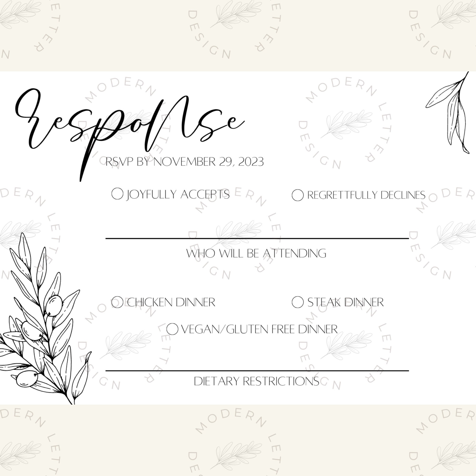 Botanical Wedding RSVP Template Wedding Invitation Customizable Digital Botanical Wedding RSVP Template Wedding Invitation Customizable Digital