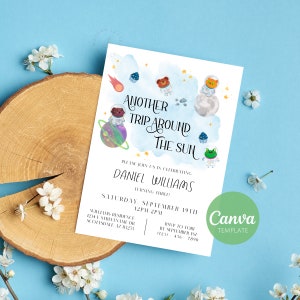 Child&#39;s Birthday Invitation Template | Space Themed Party | Another Trip Around the Sun | Digital & Printable Invite | Canva