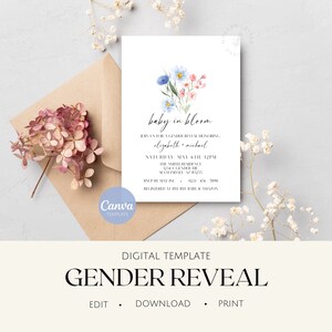 Gender Reveal Invitation Template | Baby In Bloom | Flower Themed Party | Digital & Printable Invite | Canva image 4