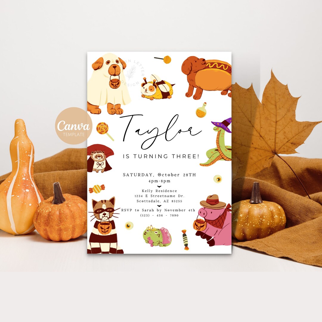 Halloween Birthday Invitation Template Costume Party Gender Neutral