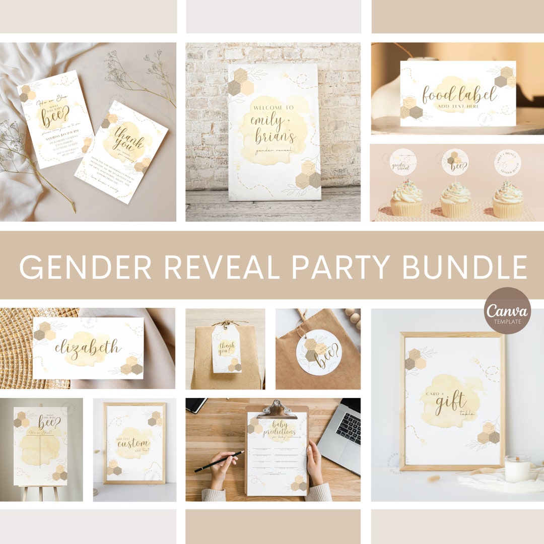 Gender Reveal Party Bundle, What Will Baby Bee Invitation, He or She ...