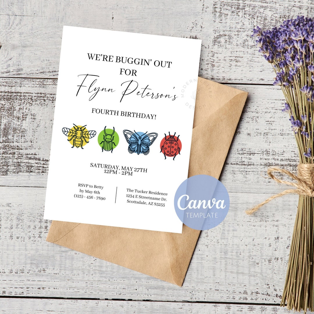 Child's Birthday Invitation Template | We're Buggin' Out Invite | Bug ...