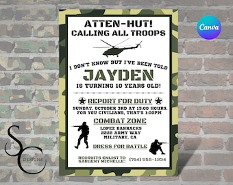 Army Invitation, Army Birthday Invitation, Army Invitation, Army Party Personalized Invite