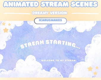 Geanimeerde streamscènes: dromerige versie | Wolken | Kawaii | Dromerig | Blauw | Twitch | Wimpel | Stream-overlay | Scène streamen
