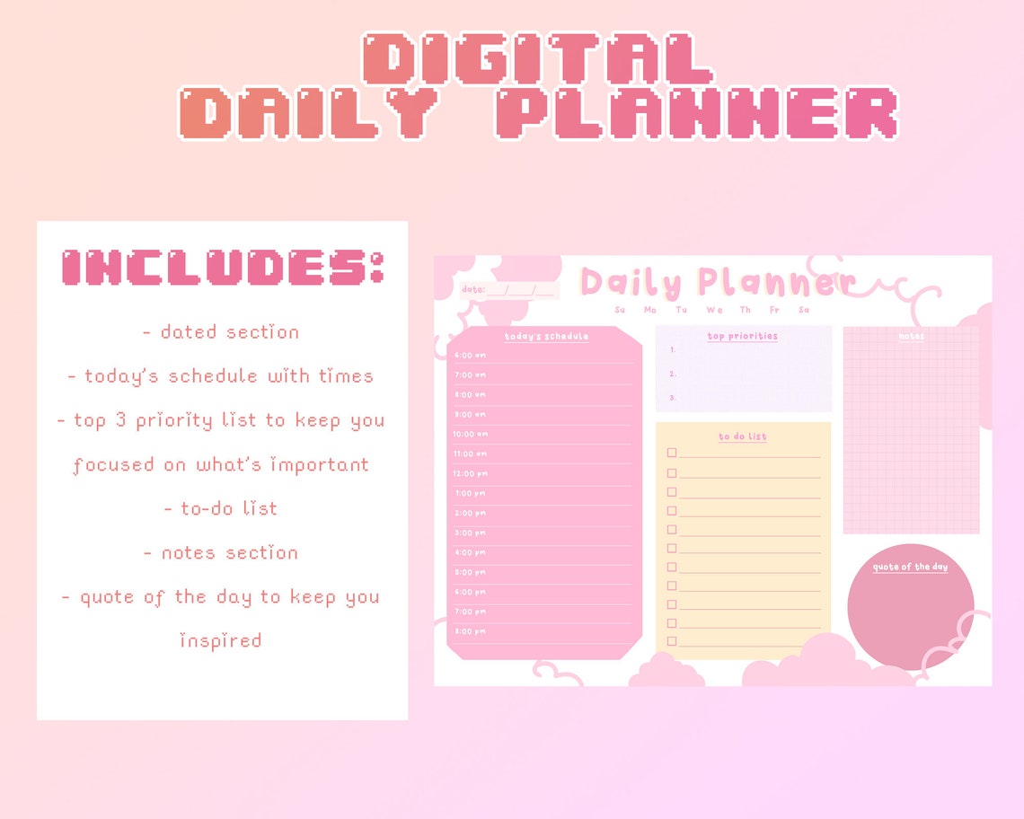 Digital Daily Planner for Goodnotes / Undated Daily Planner / Cute ...