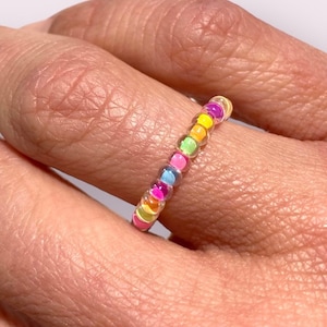 Neon seed bead ring, Miyuki bead ring, stackable seed bead rings, stretch beaded ring, minimalist ring, handmade gift