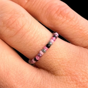 Candy mix seed bead ring, Miyuki bead ring, stackable seed bead rings, stretch beaded ring, minimalist ring, thin ring, handmade gift