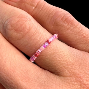 Cotton Candy mix seed bead ring, Miyuki bead ring, stackable seed bead rings, stretch beaded ring, minimalist ring, thin ring, handmade gift