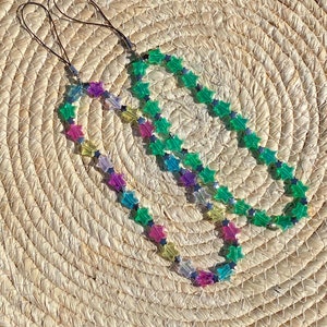 Phone Charm Stars, encanto de teléfono con cuentas, encanto de teléfono iridiscente, pulsera de teléfono con cuentas, cadena de teléfono hecha a mano, accesorio de teléfono, regalo hecho a mano