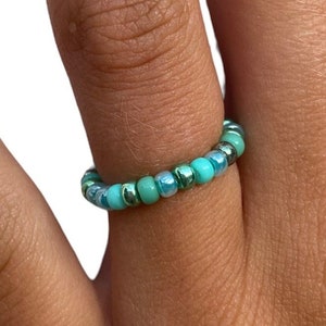 Spring Blossom seed bead ring, Miyuki bead ring, stackable seed bead rings, stretch beaded ring, minimalist ring, handmade gift