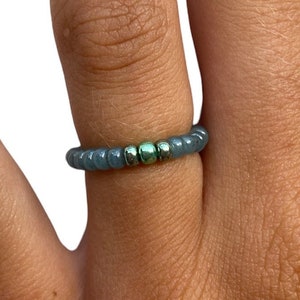 Eucalyptus seed bead ring, Miyuki bead ring, stackable seed bead rings, stretch beaded ring, minimalist ring, handmade gift
