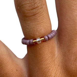 Mauve seed bead ring, Miyuki bead ring, stackable seed bead rings, stretch beaded ring, minimalist ring, handmade gift