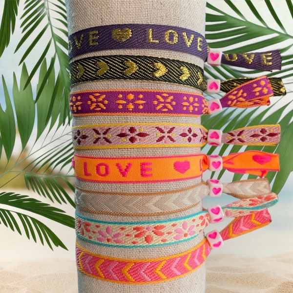 Ribbon bracelets, Festival bracelets, Summer bracelets, Neon bracelets, handmade gift