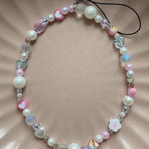 Phone Charm pearls, beaded phone charm, iridescent phone charm, beaded phone wristlet, handmade phone chain, phone accessory, handmade gift