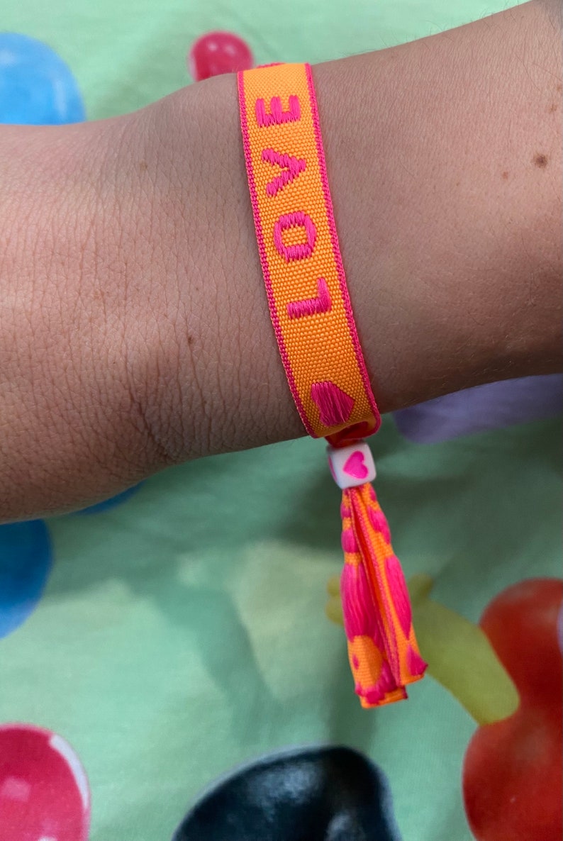 Pulseras de cinta, Pulseras de festival, Pulseras de verano, Pulseras de neón, regalo hecho a mano imagen 5