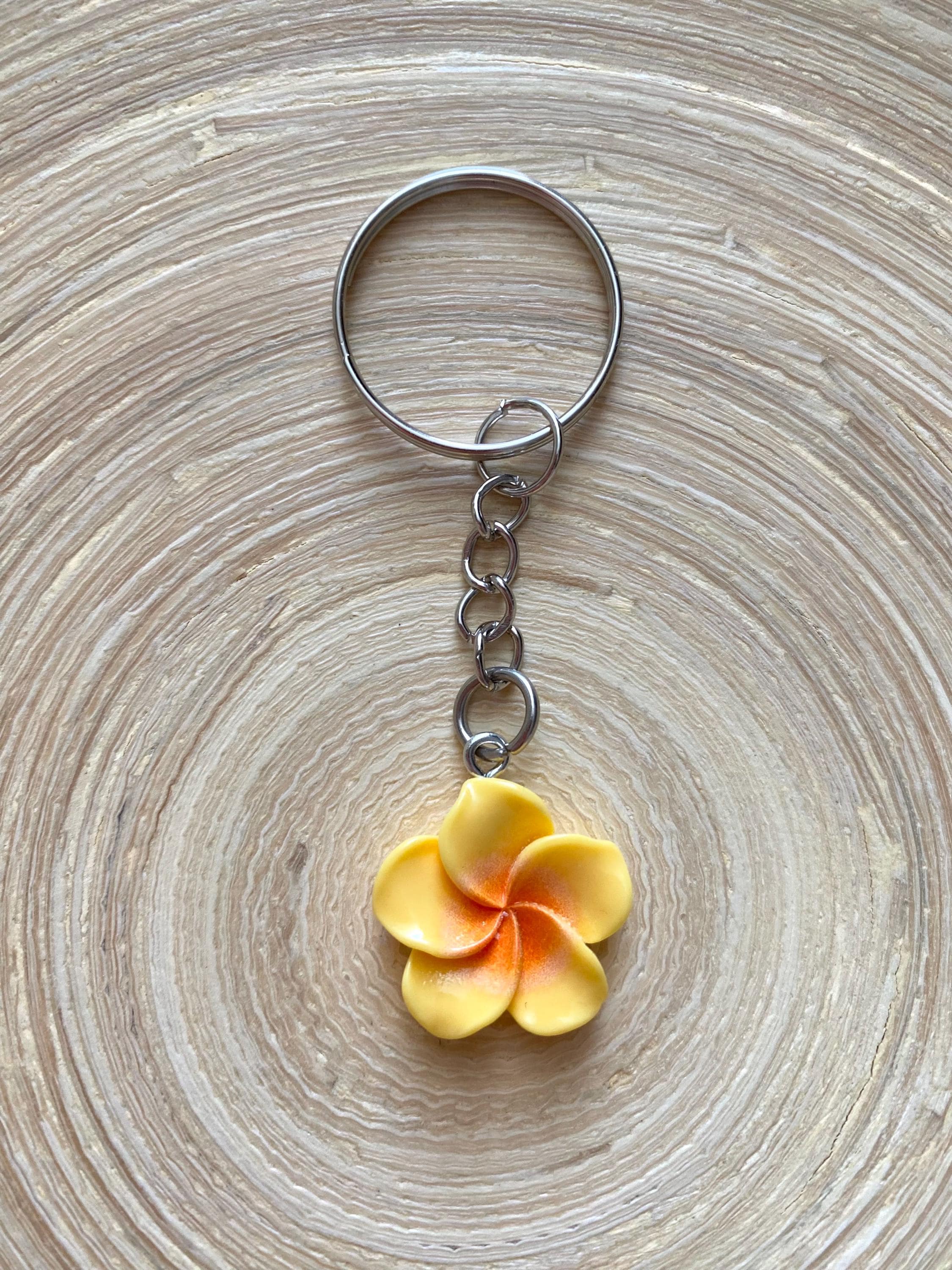 Plumeria Keychain, Beach Keychain, Hawaiian Flower Keychain, Boho