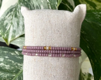 Ensemble de bracelets Mauve, bracelets de perles Miyuki, bracelets de perles de graines empilables, bracelet perlé extensible, bracelets minimalistes, cadeau fait main