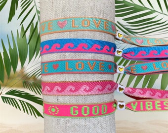 Bracelets ruban, bracelets festival, bracelets d'été, bracelets néon, cadeau fait main