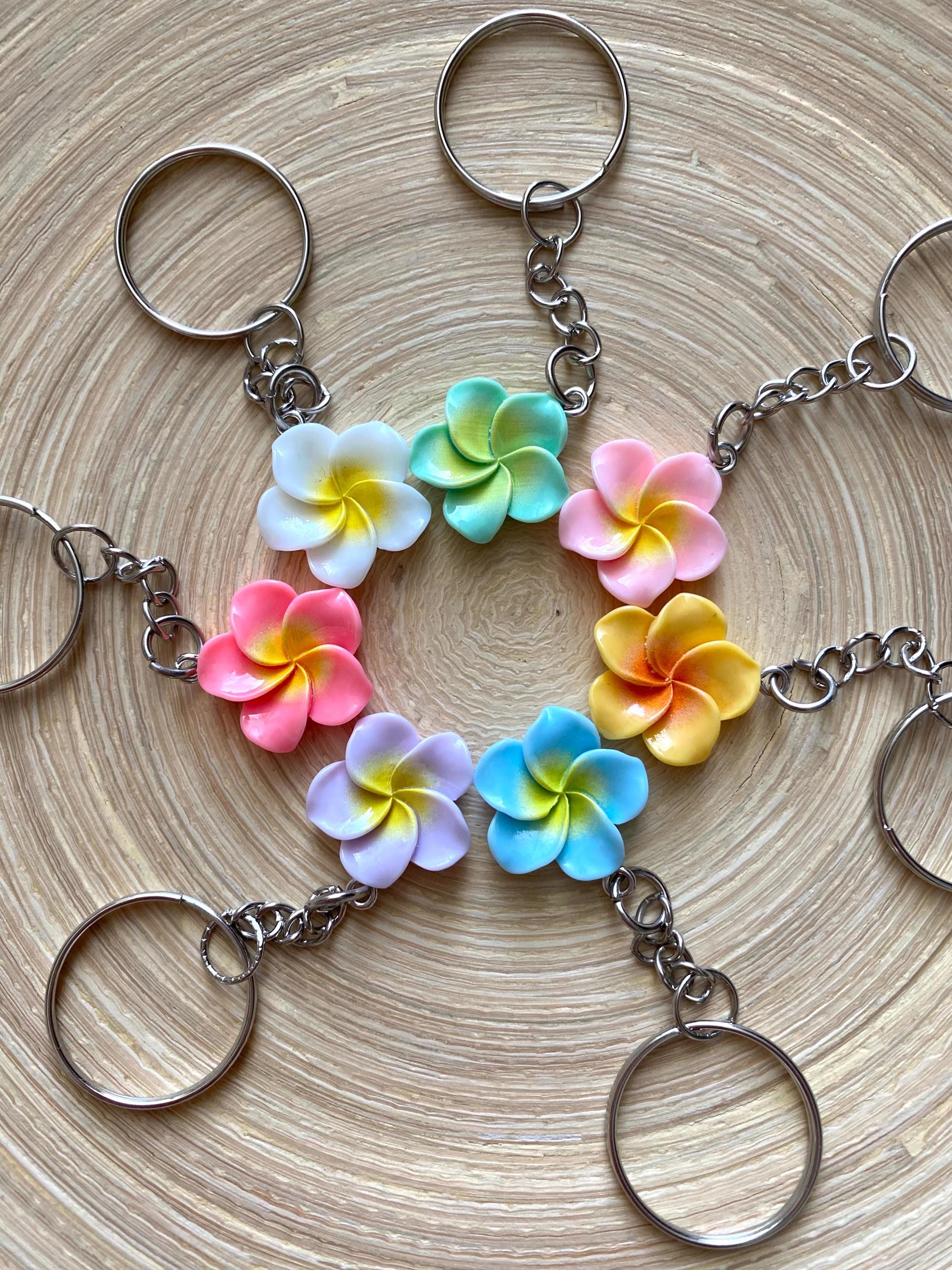 Plumeria Keychain, Beach Keychain, Hawaiian Flower Keychain, Boho