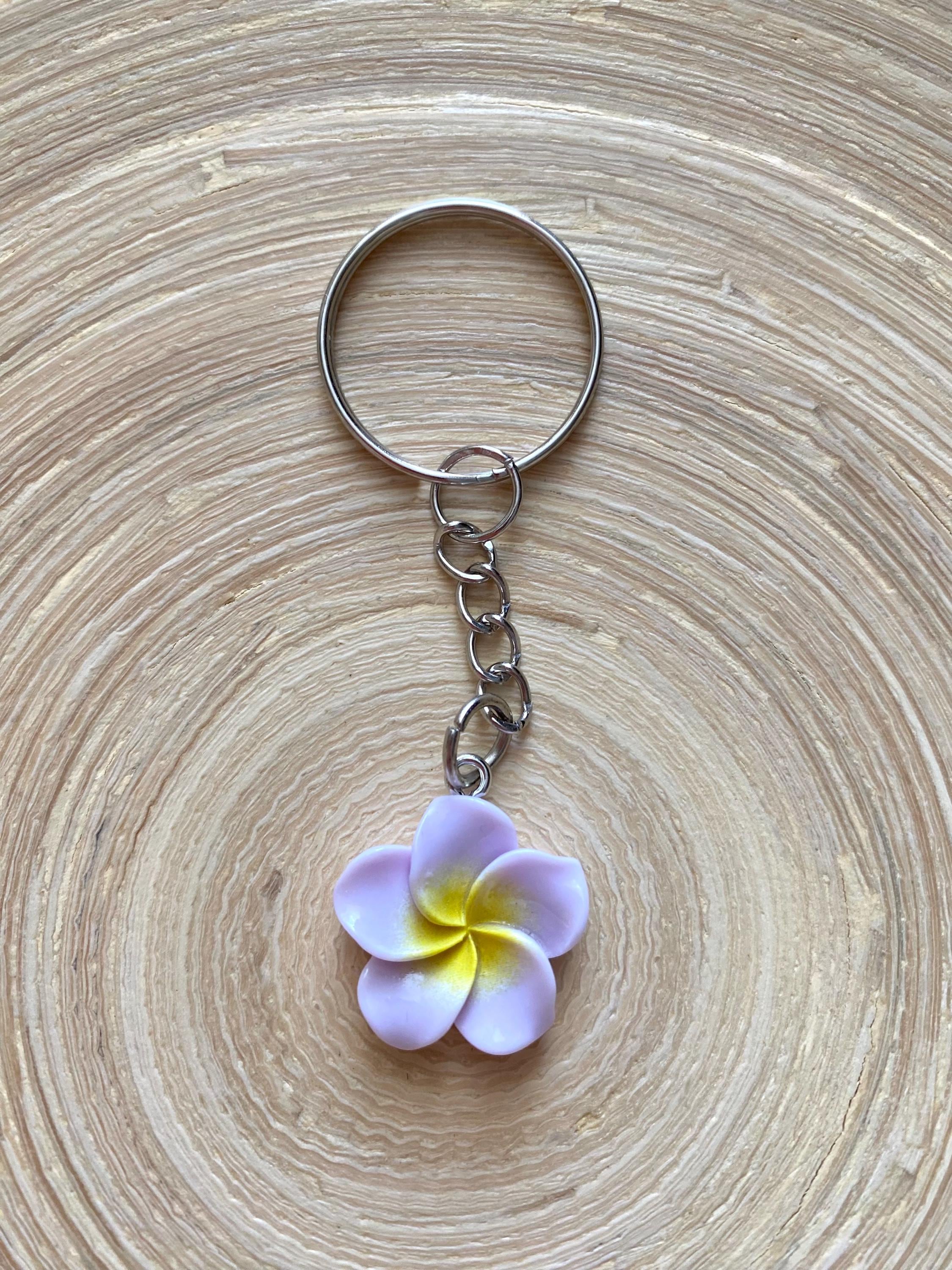 Plumeria Keychain, Beach Keychain, Hawaiian Flower Keychain, Boho