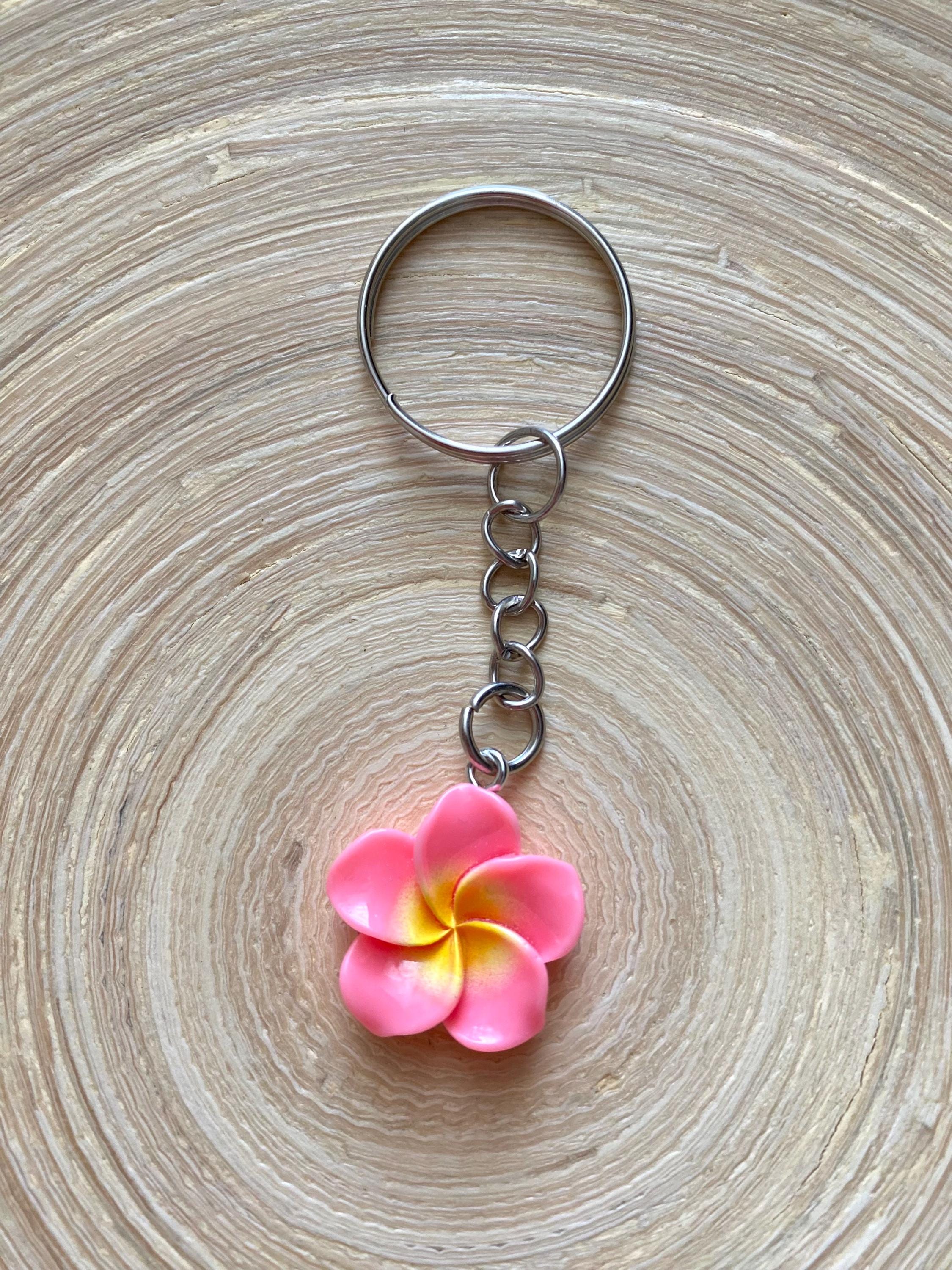 Plumeria Keychain, Beach Keychain, Hawaiian Flower Keychain, Boho
