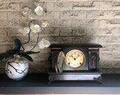 Antique Vintage Sessions Mantel Clock Adair Black W Brass 8-Day cathedral gong working desk clock