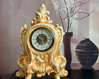 Vintage Narco utsmyckad uppdragbar mantelklocka tysk barockstil keramisk dekorativ klocka handgjord