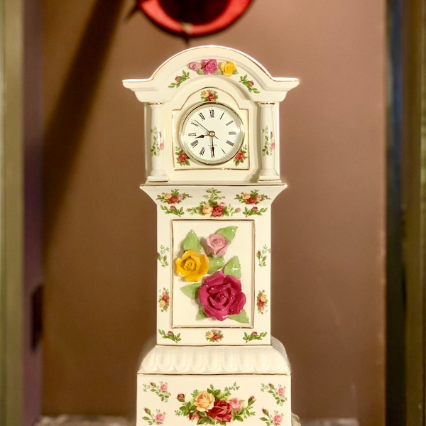 Royal Albert-Old Country Rose 16" high grandfather clock FREE SHIPPING