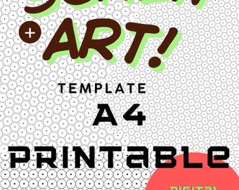 May include: A digital download template for screw art on an A4 printable sheet. The background features a grid of circles. Text includes SCREW ART!, TEMPLATE A4, PRINTABLE, 8MM & 7MM, STRAIGHT & STAGGERED, and a red circle with DIGITAL DOWNLOAD.