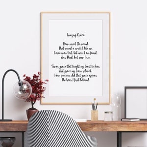 Amazing Grace Printable, Inspirational Hymn Lyrics, Christian Wall Art ...