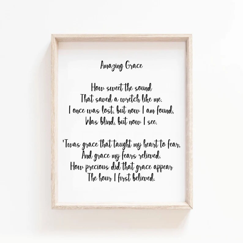 Amazing Grace Printable Inspirational Hymn Lyrics Christian - Etsy