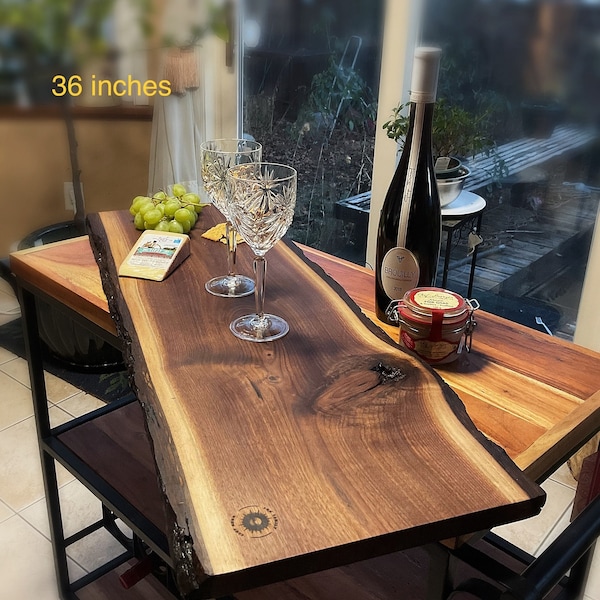 Walnut live edge wide charcuteries board, cheese board. With/without bark. Can be personalized, can order handles. No GST/HST, US Tariff