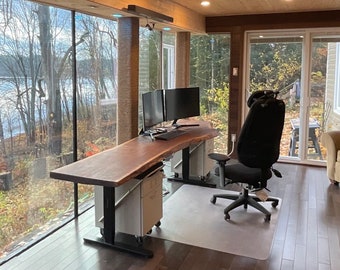 Live edge computer desk, dual motor sit-stand height adjustable. We pay the GST/HST. Free shipping.