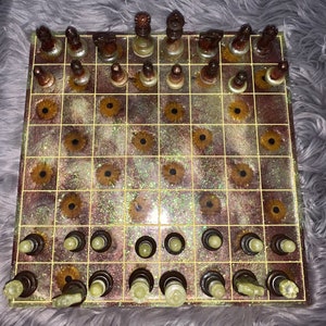 Floral chess set, resin chess board, strategy game, family game night, hand crafted chess set, unique chess board, gift