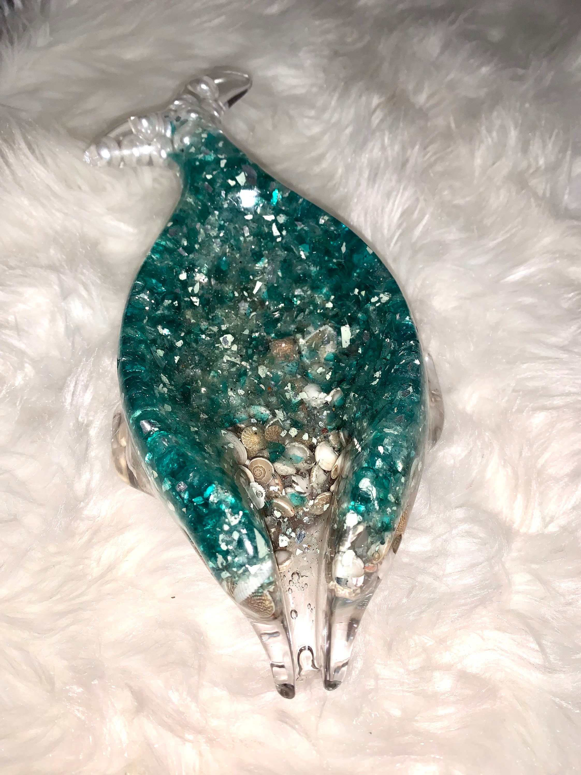 Green Glass and Shells Soap Dish With Dolphin Design Etsy