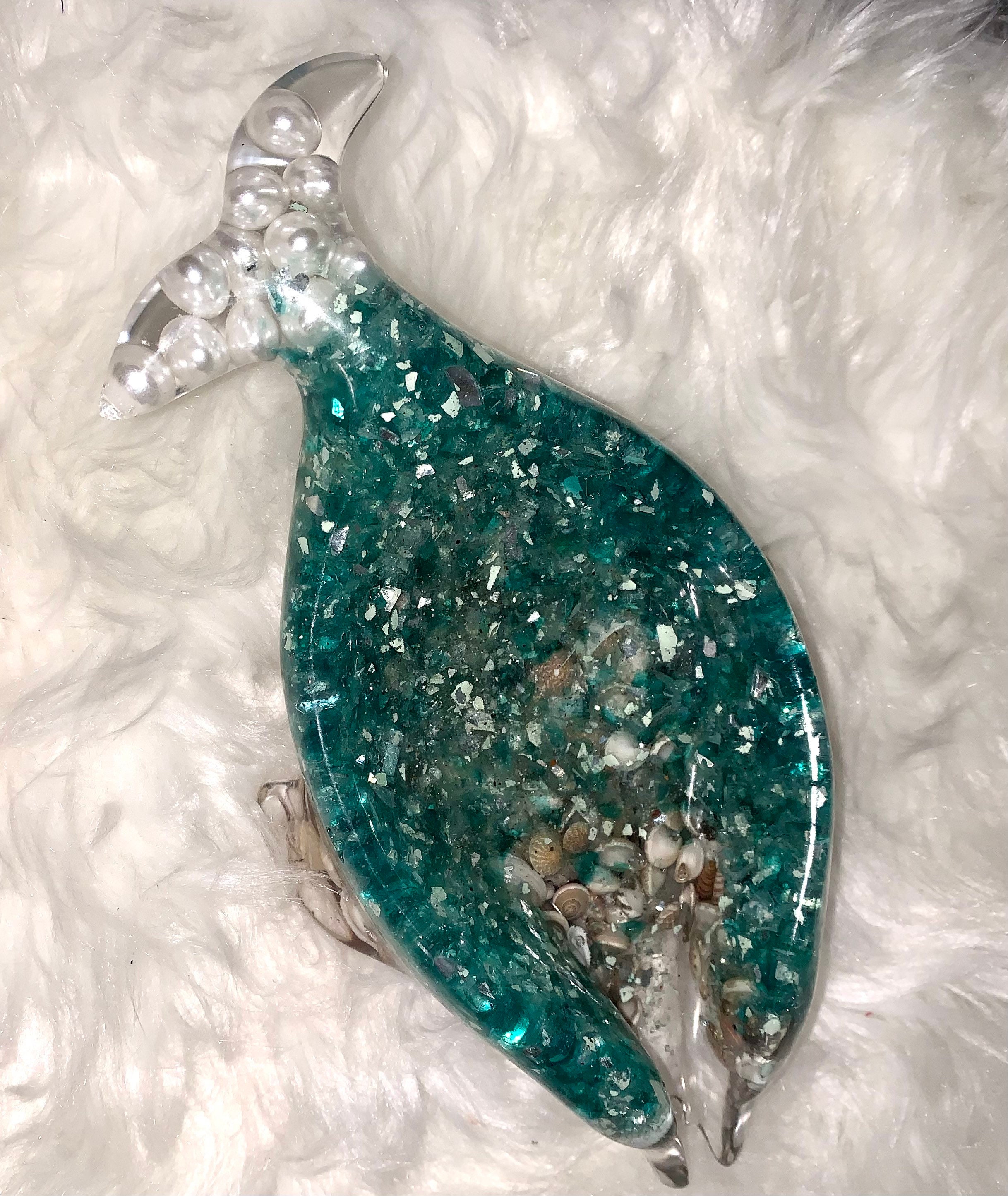 Green Glass and Shells Soap Dish With Dolphin Design Etsy