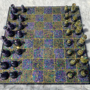 Resin chess set, strategy game, family game night, hand crafted chess set, birthday gift , chess board, board game, unique chess board