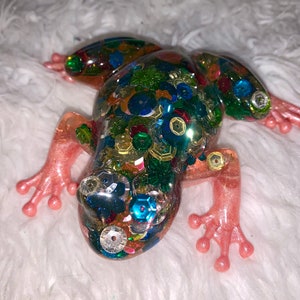 Resin frog, glitter frog, paperweight, resin frog, multi colored frog