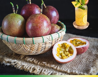 25 Purple Passion Fruit Seeds – Passiflora Edulis – Organic Tropical Fruit Vine Seeds for Sweet Edible Fruits, Easy Grow Garden or Container