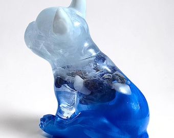 Deep Blue Guardian Pup – Handmade Resin Dog with Sodalite, Clear Quartz & Howlite