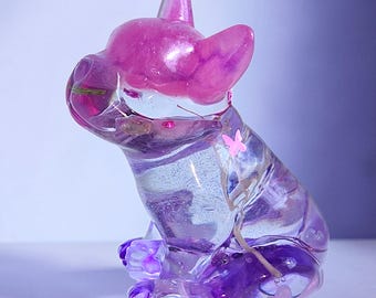 Amethyst Guardian Pup – Resin Dog Figurine with Amethyst Crystal, Glow in Dark Mini Sculpture