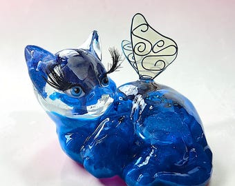 Sodalite Kitty | Deep Blue Resin Cat | Spiritual Decor | One of a Kind Sculpture