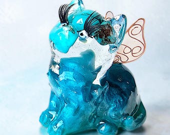 Turquoise Kitty | Blue Resin Cat | Crystal Inspired Decor | One of a Kind Gift