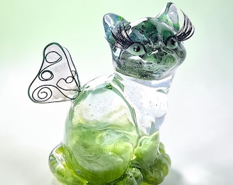 Moss Agate Kitty | Green Resin Cat | Nature Inspired Decor | One of a Kind