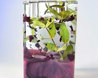 Botanical Resin Candle Holder | Real Rose Greenery Preserved | Nature Inspired Home Decor