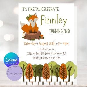 Editable Fox Birthday Party, Fox Invitation, Cute Fox Party Invitation, Fox Birthday, Instant Download, Canva Digital Download, Printable