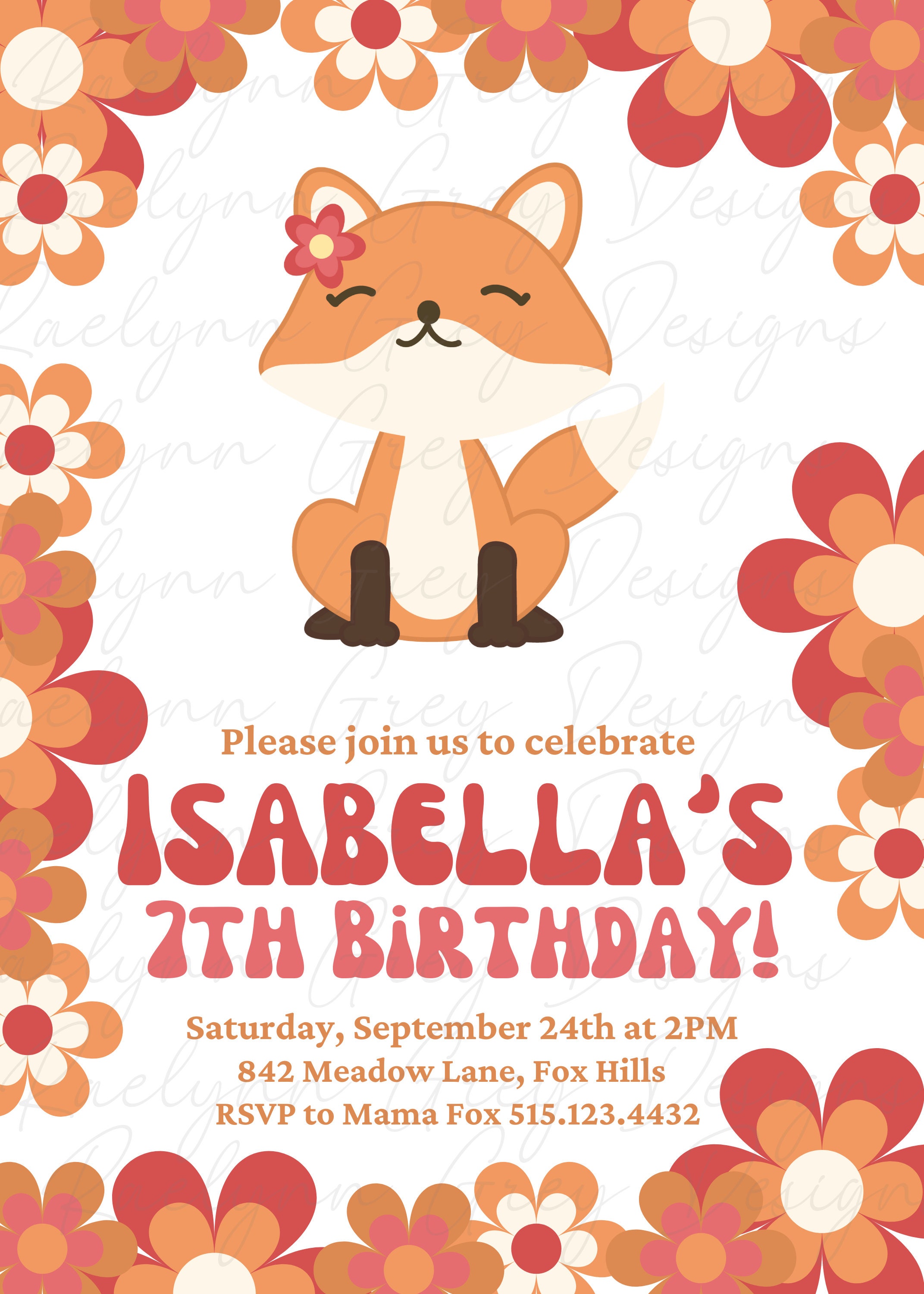 Editable Groovy Fox Birthday Party, Fox Invitation, Groovy Fox Birthday ...