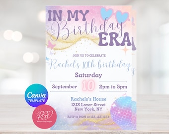 Editable My Birthday Era, Era Invitation, In My Birthday Era Colorful party Invitation, Instant Download, Canva Digital Download, Printable