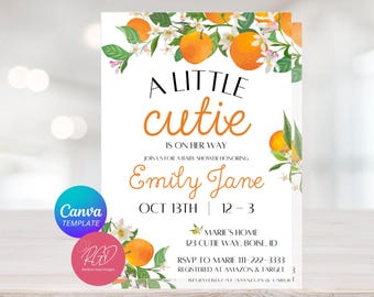 Editable Little Cutie Baby Shower, Little Cutie Invitation, Baby shower Invitation, Instant Download, Canva Digital Download, Printable